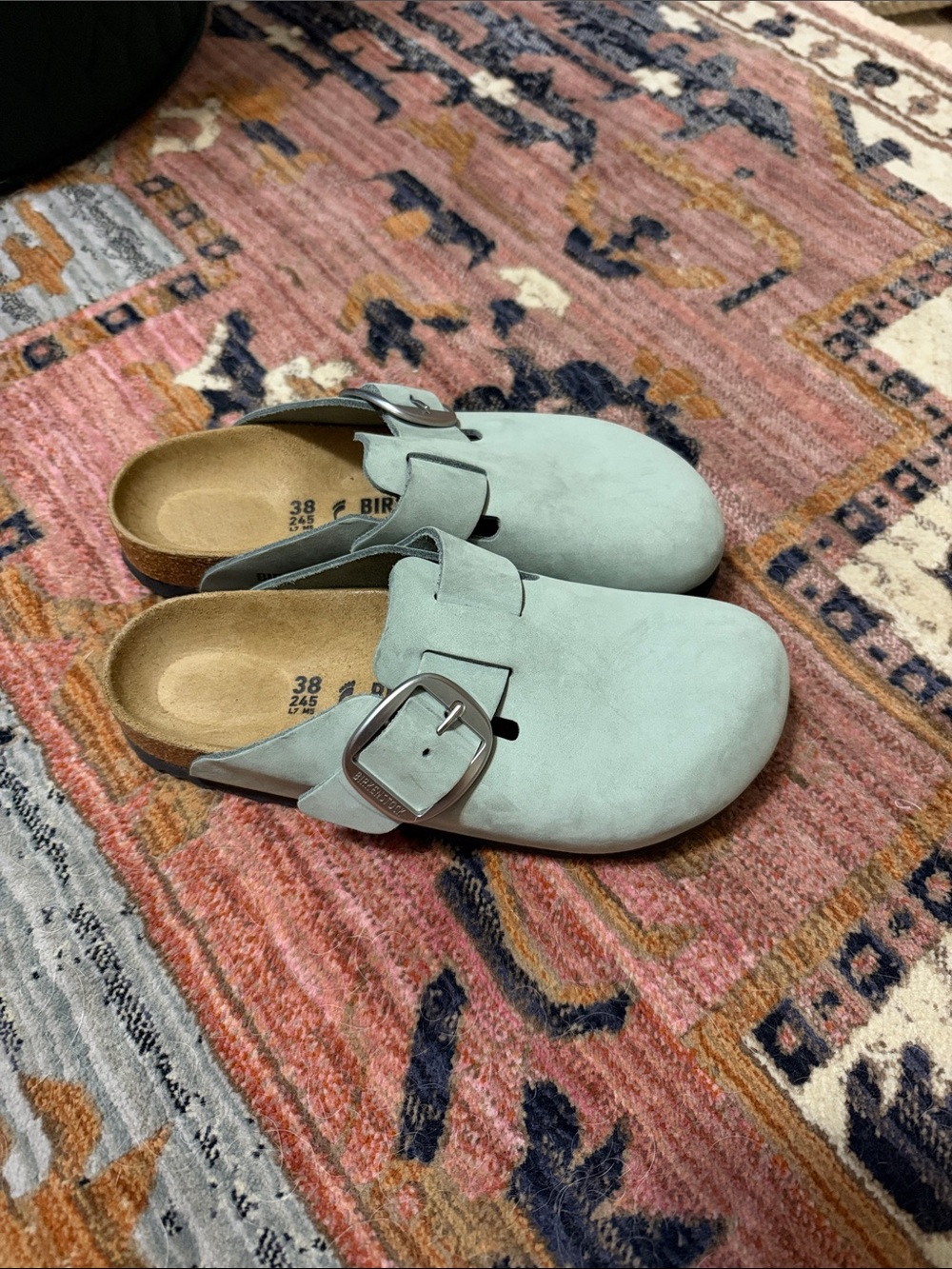 Birkenstock Boston Suede Clog in Mint Green